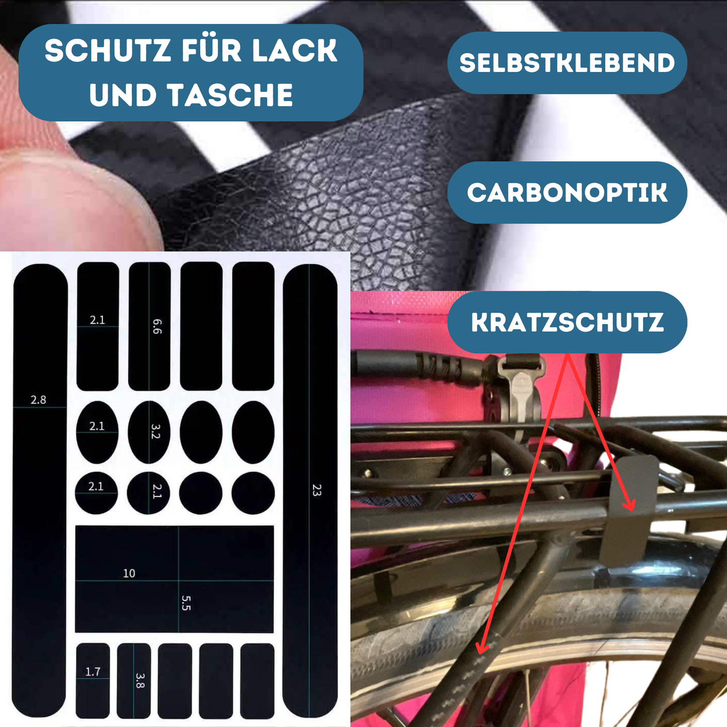 Fahrradtasche/Rucksack für Gepäckträger Wasserdicht -incl. Kratzschutz Carbon