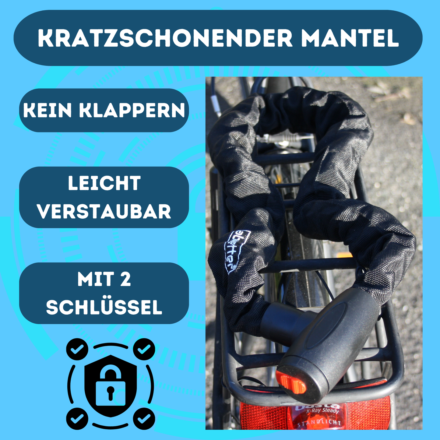 Fahrradschloss Kettenschloss Panzerschloss mit 10 MM Stahlkette Sicherheit 10/10