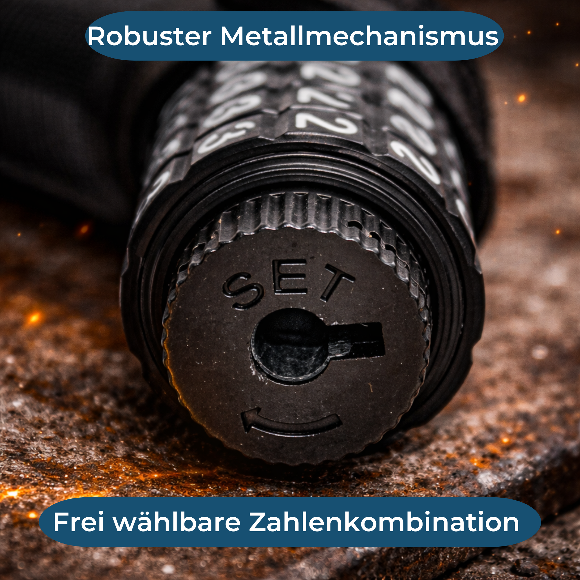 Detailaufnahme vom Zahlencode Fahrradschloss mit robustem Schlosskörper und 6 mm Stahlkette – sicheres Kettenschloss für Fahrräder