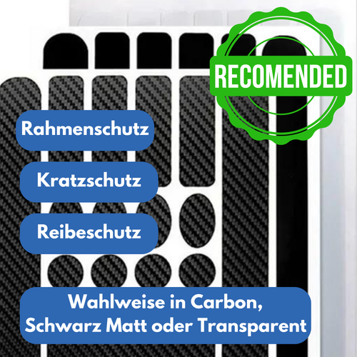 Komplettes Fahrrad Rahmenschutz Set mit mehreren Carbon Schutzstickern zum Schutz von Rahmen, Oberrohr und Unterrohr