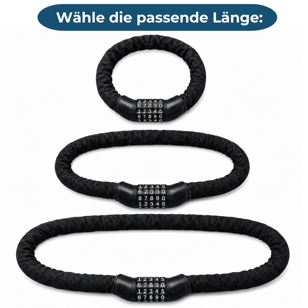 Fahrrad-Zahlenschloss 6 mm – Kettenschloss mit Zahlencode – 60, 90 & 120 cm