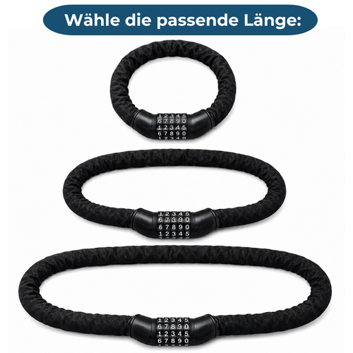 Fahrrad-Zahlenschloss 6 mm – Kettenschloss mit Zahlencode – 60, 90 & 120 cm