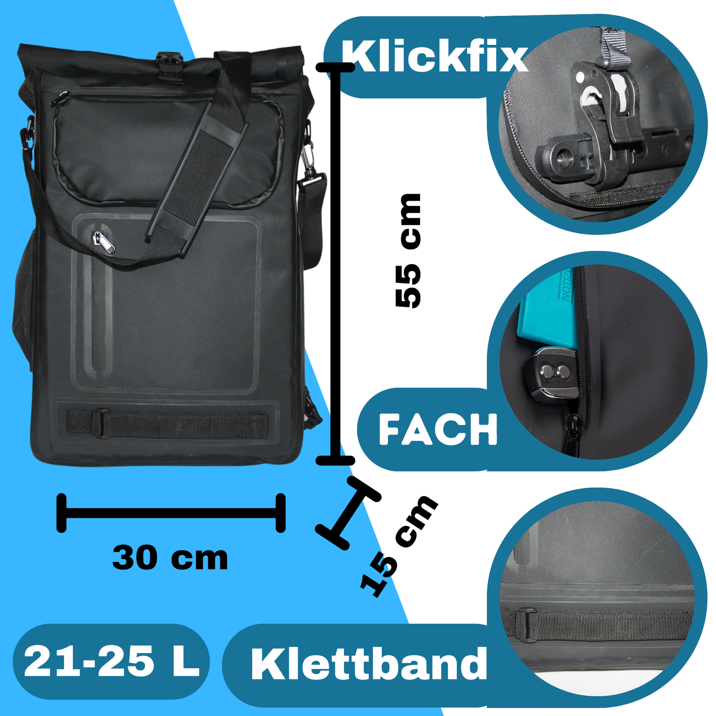 Fahrradtasche/Rucksack für Gepäckträger Wasserdicht -incl. Kratzschutz Carbon