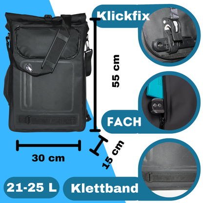 Fahrradtasche/Rucksack für Gepäckträger Wasserdicht -incl. Kratzschutz Carbon