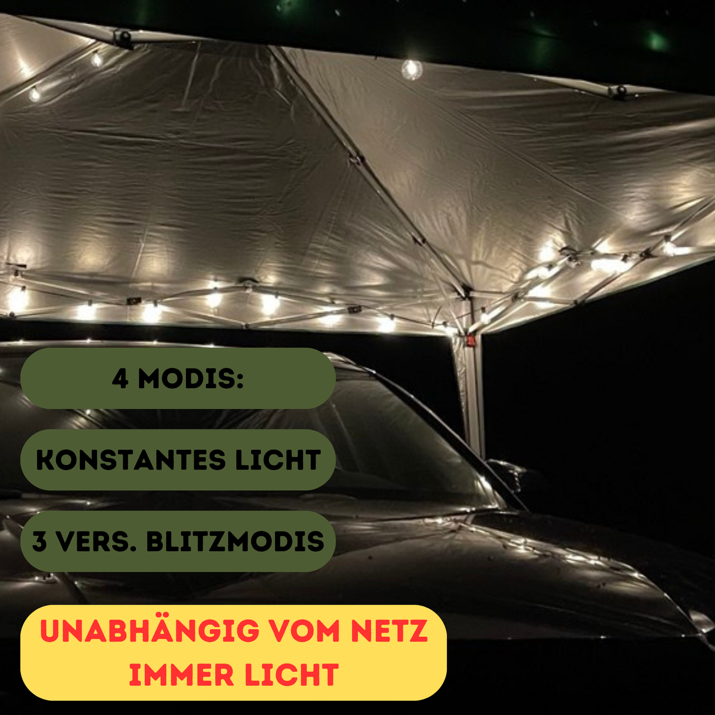 Solar Lichterkette mit 50 Birnen bruchsicher 15 m lang bis 12 h Arbeitszeit