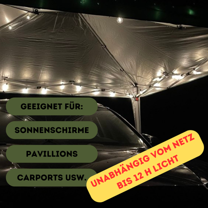 Solar Lichterkette mit 50 Birnen bruchsicher 15 m lang bis 12 h Arbeitszeit