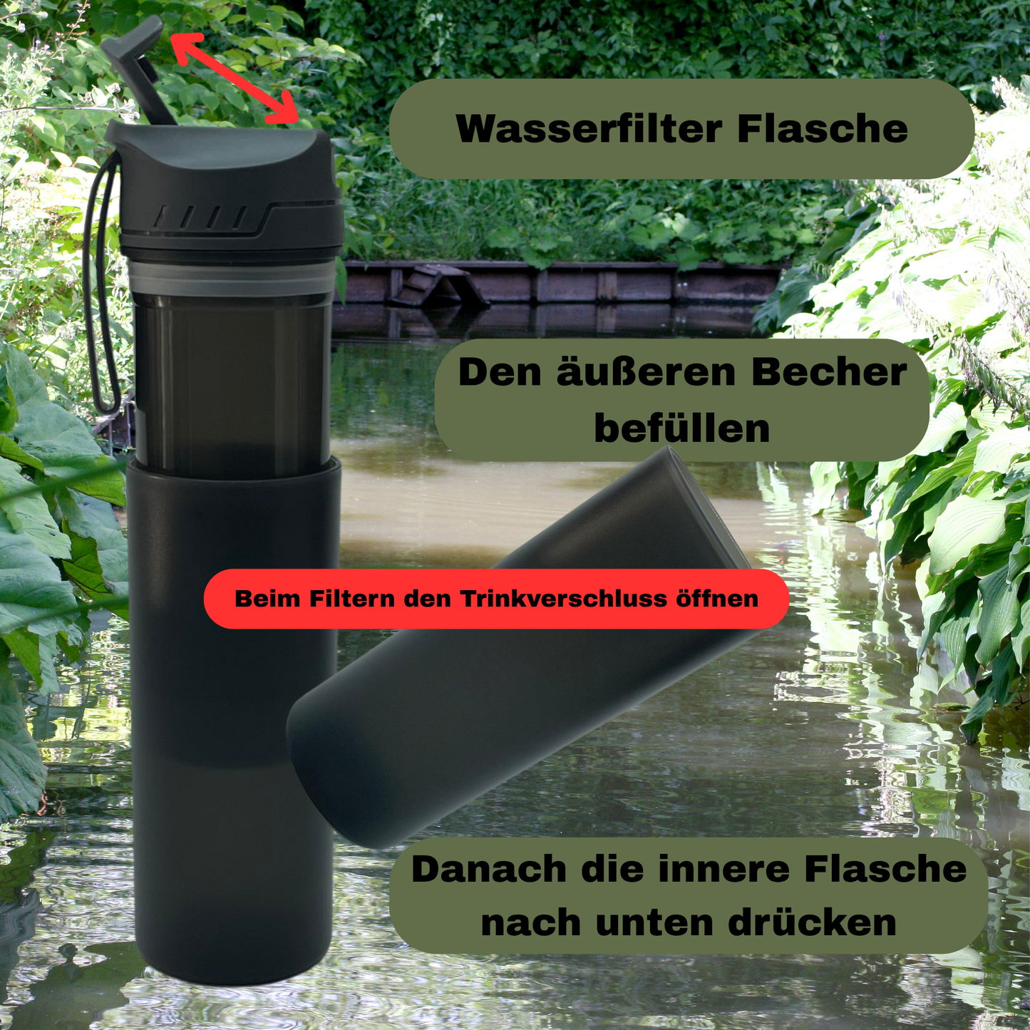 Outdoor Wasserfilter Flasche 650Ml mit 1500L Filterkapazität