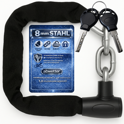 abwetter Fahrrad Kettenschloss 8 mm gehärteter Stahl Diebstahlschutz